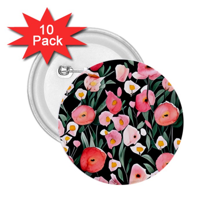 Charming Watercolor Flowers 2.25  Buttons (10 pack) 