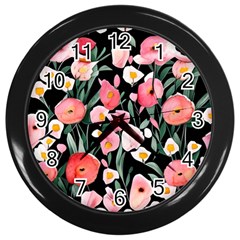 Charming Watercolor Flowers Wall Clock (black) by GardenOfOphir