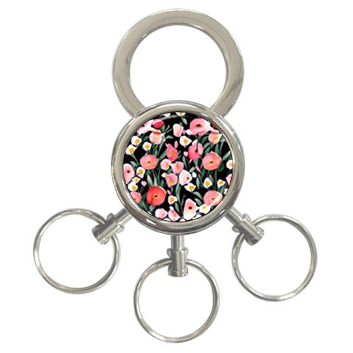 Charming Watercolor Flowers 3-Ring Key Chain