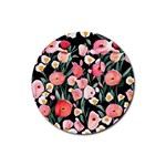 Charming Watercolor Flowers Rubber Round Coaster (4 pack) Front