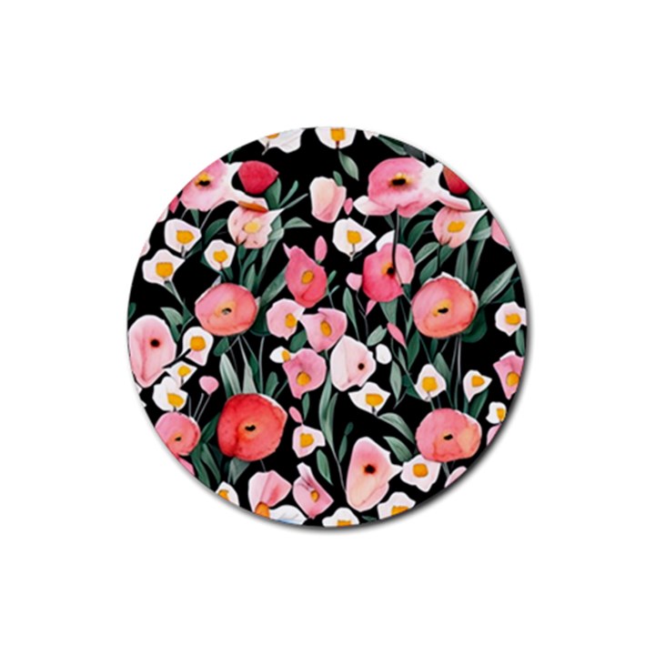 Charming Watercolor Flowers Rubber Round Coaster (4 pack)