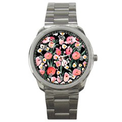 Charming Watercolor Flowers Sport Metal Watch by GardenOfOphir