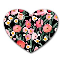 Charming Watercolor Flowers Heart Mousepad by GardenOfOphir