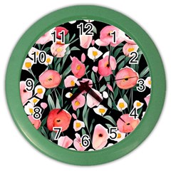 Charming Watercolor Flowers Color Wall Clock by GardenOfOphir