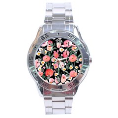 Charming Watercolor Flowers Stainless Steel Analogue Watch by GardenOfOphir