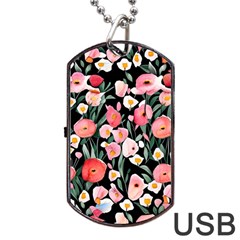 Charming Watercolor Flowers Dog Tag Usb Flash (one Side) by GardenOfOphir