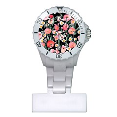 Charming Watercolor Flowers Plastic Nurses Watch by GardenOfOphir