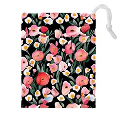 Charming Watercolor Flowers Drawstring Pouch (4xl) by GardenOfOphir