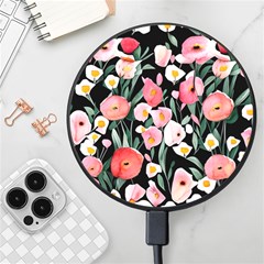 Charming Watercolor Flowers Wireless Fast Charger(black)