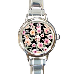 Watercolor Vintage Retro Floral Round Italian Charm Watch by GardenOfOphir