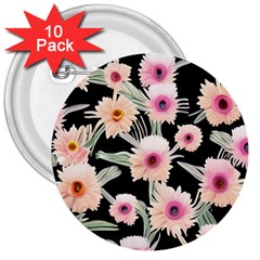 Watercolor Vintage Retro Floral 3  Buttons (10 Pack)  by GardenOfOphir