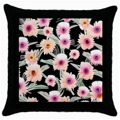 Watercolor Vintage Retro Floral Throw Pillow Case (black) by GardenOfOphir