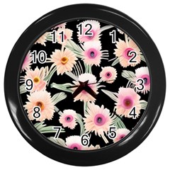 Watercolor Vintage Retro Floral Wall Clock (black) by GardenOfOphir