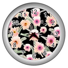 Watercolor Vintage Retro Floral Wall Clock (silver) by GardenOfOphir