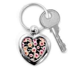 Watercolor Vintage Retro Floral Key Chain (heart) by GardenOfOphir