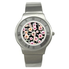 Watercolor Vintage Retro Floral Stainless Steel Watch by GardenOfOphir