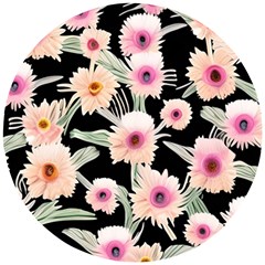 Watercolor Vintage Retro Floral Wooden Puzzle Round