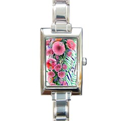 Adorned Watercolor Flowers Rectangle Italian Charm Watch by GardenOfOphir