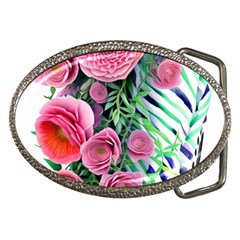 Adorned Watercolor Flowers Belt Buckles by GardenOfOphir