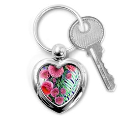 Adorned Watercolor Flowers Key Chain (heart) by GardenOfOphir