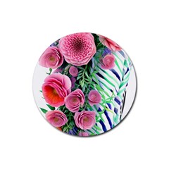 Adorned Watercolor Flowers Rubber Coaster (round) by GardenOfOphir