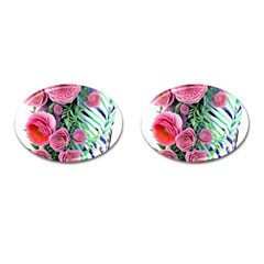 Adorned Watercolor Flowers Cufflinks (oval) by GardenOfOphir