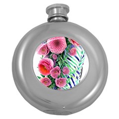 Adorned Watercolor Flowers Round Hip Flask (5 Oz) by GardenOfOphir