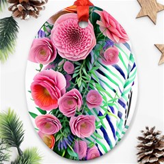 Adorned Watercolor Flowers Oval Ornament (two Sides) by GardenOfOphir