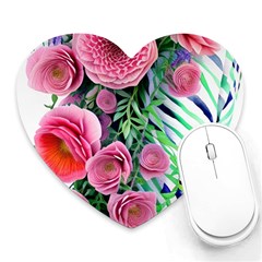 Adorned Watercolor Flowers Heart Mousepad by GardenOfOphir