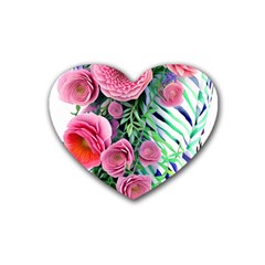 Adorned Watercolor Flowers Rubber Heart Coaster (4 Pack) by GardenOfOphir