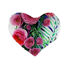 Adorned Watercolor Flowers Standard 16  Premium Heart Shape Cushions by GardenOfOphir