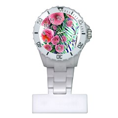 Adorned Watercolor Flowers Plastic Nurses Watch by GardenOfOphir