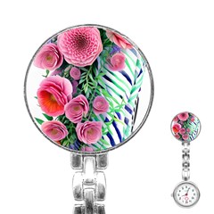 Adorned Watercolor Flowers Stainless Steel Nurses Watch by GardenOfOphir