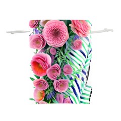 Adorned Watercolor Flowers Lightweight Drawstring Pouch (l) by GardenOfOphir