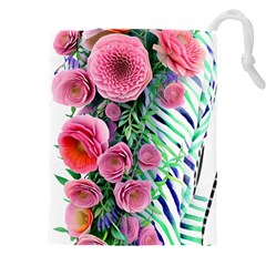 Adorned Watercolor Flowers Drawstring Pouch (4xl) by GardenOfOphir