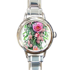 Brilliant Blushing Blossoms Round Italian Charm Watch by GardenOfOphir