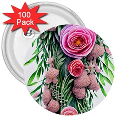 Brilliant Blushing Blossoms 3  Buttons (100 Pack)  by GardenOfOphir