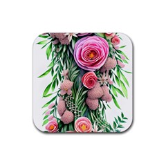 Brilliant Blushing Blossoms Rubber Coaster (square) by GardenOfOphir