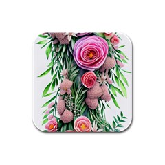 Brilliant Blushing Blossoms Rubber Square Coaster (4 Pack) by GardenOfOphir