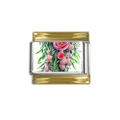 Brilliant Blushing Blossoms Gold Trim Italian Charm (9mm) by GardenOfOphir