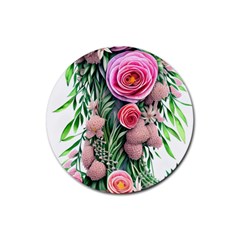 Brilliant Blushing Blossoms Rubber Round Coaster (4 Pack) by GardenOfOphir