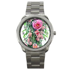 Brilliant Blushing Blossoms Sport Metal Watch by GardenOfOphir