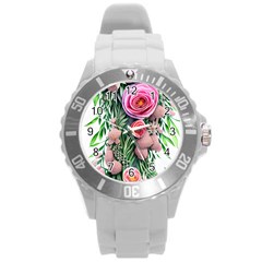 Brilliant Blushing Blossoms Round Plastic Sport Watch (l) by GardenOfOphir