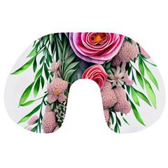 Brilliant Blushing Blossoms Travel Neck Pillow by GardenOfOphir