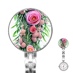 Brilliant Blushing Blossoms Stainless Steel Nurses Watch by GardenOfOphir