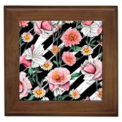 Exotic Watercolor Botanical Flowers Pattern Framed Tile by GardenOfOphir