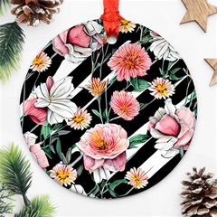 Exotic Watercolor Botanical Flowers Pattern Ornament (round) by GardenOfOphir