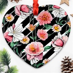 Exotic Watercolor Botanical Flowers Pattern Ornament (heart) by GardenOfOphir