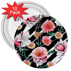 Exotic Watercolor Botanical Flowers Pattern 3  Buttons (10 Pack)  by GardenOfOphir