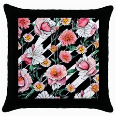 Exotic Watercolor Botanical Flowers Pattern Throw Pillow Case (black) by GardenOfOphir